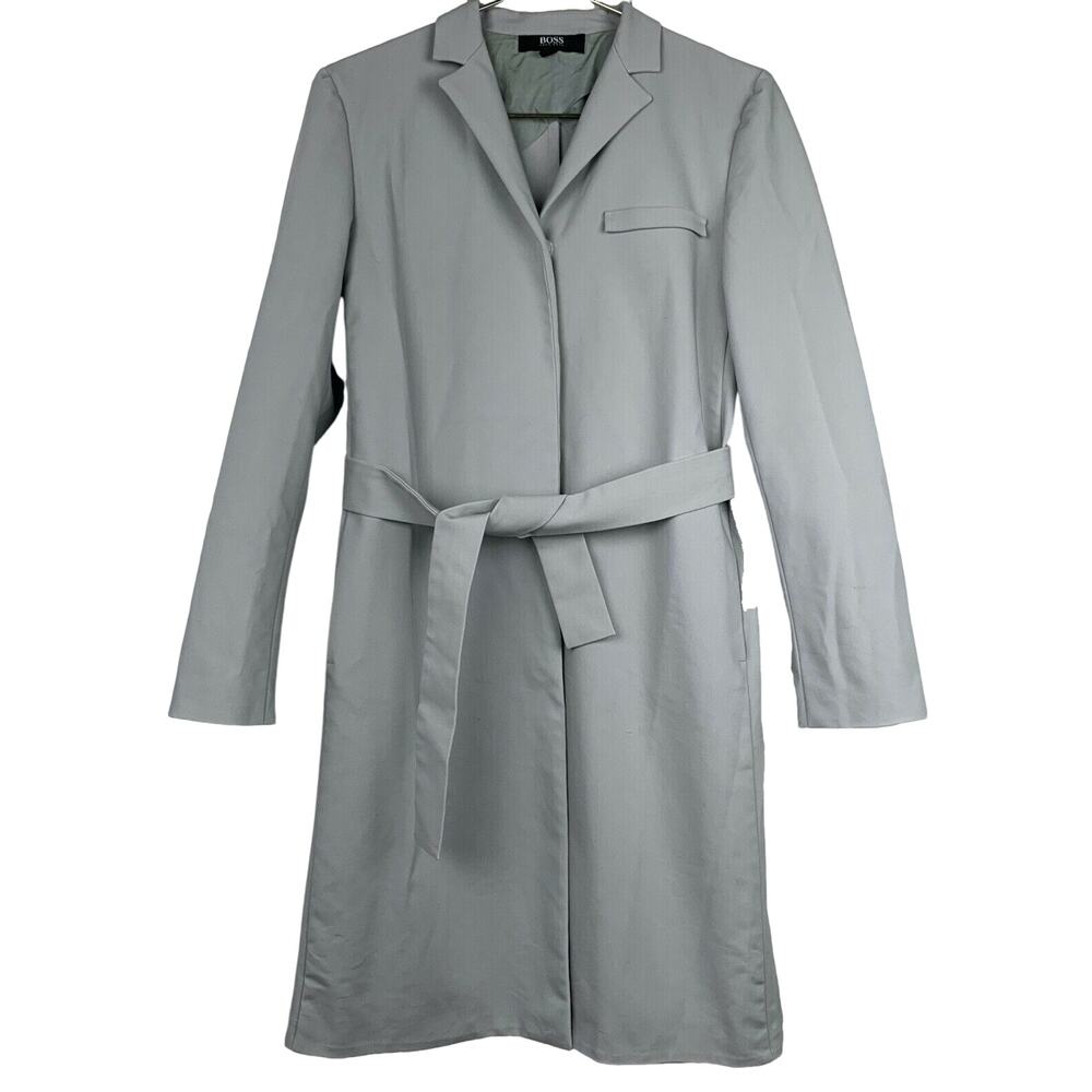 BOSS Hugo Boss Womens Light Gray Belted Snap Button Over Coat Jacket US 6 42